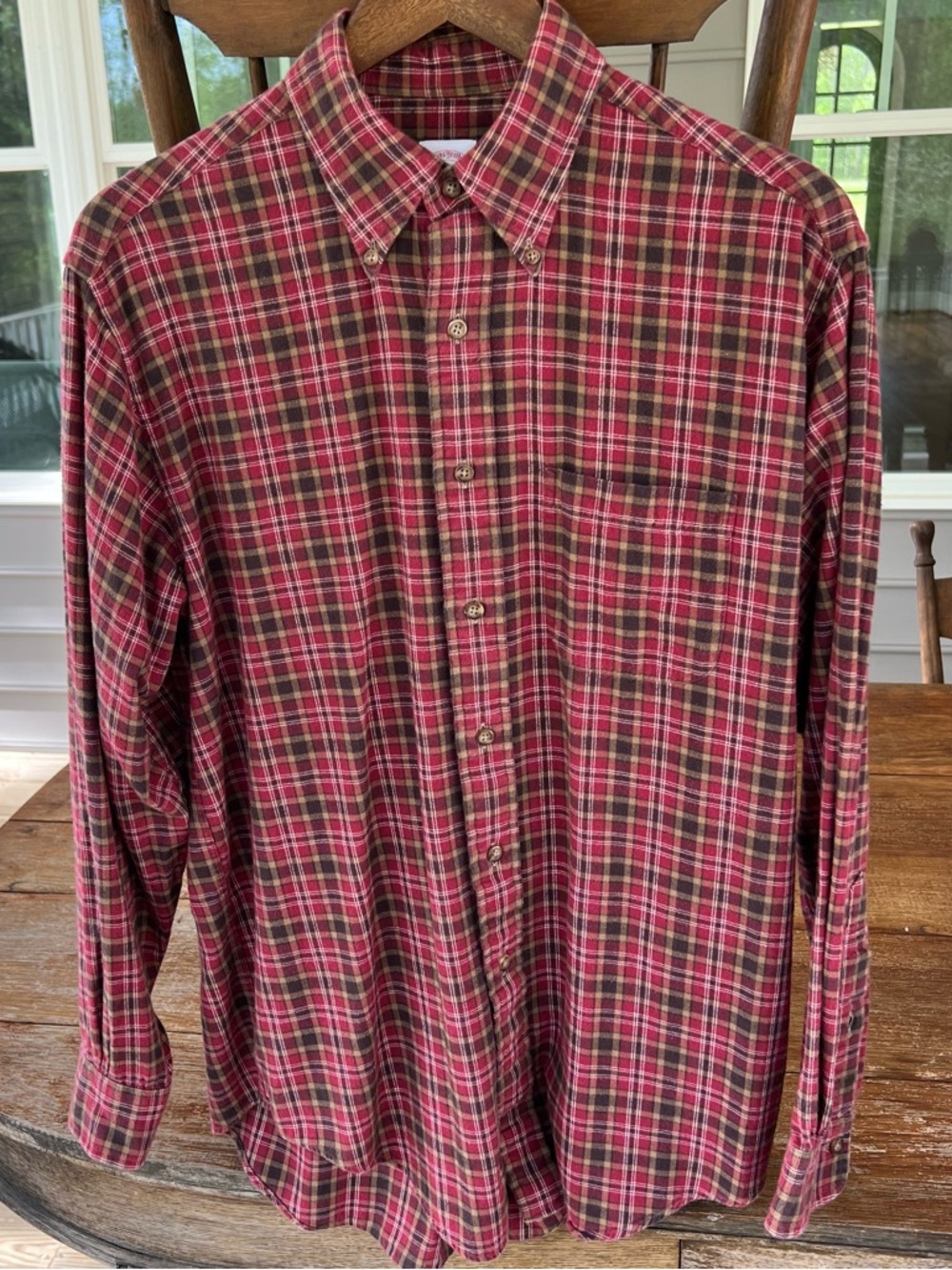 Brooks Brothers 346 Men’s Flannel Red Plaid Shirt Regular Fit Button Up Medium